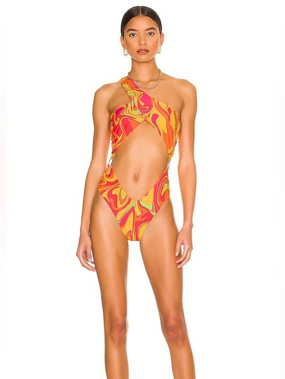 WeWoreWhat Asymmetrical Cross Over One Piece Swimsuit Size L One Shoulder